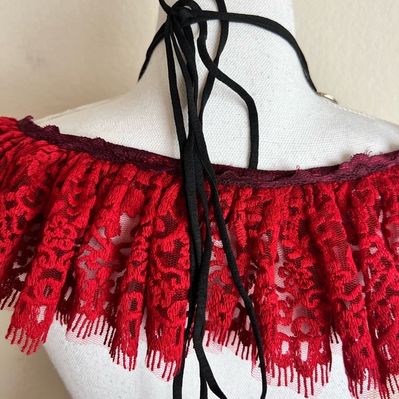 Disco X Lux OOAK Red Wedding Sequin 4 Piece Ruffle Skirt & Arm Warmers Set - Picture 5 of 11